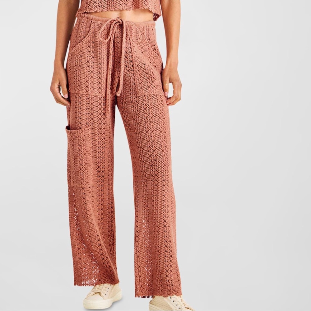 Splendid Finley Crochet Pant Size Medium Cargo Pocket  Pull On In Teak Beach